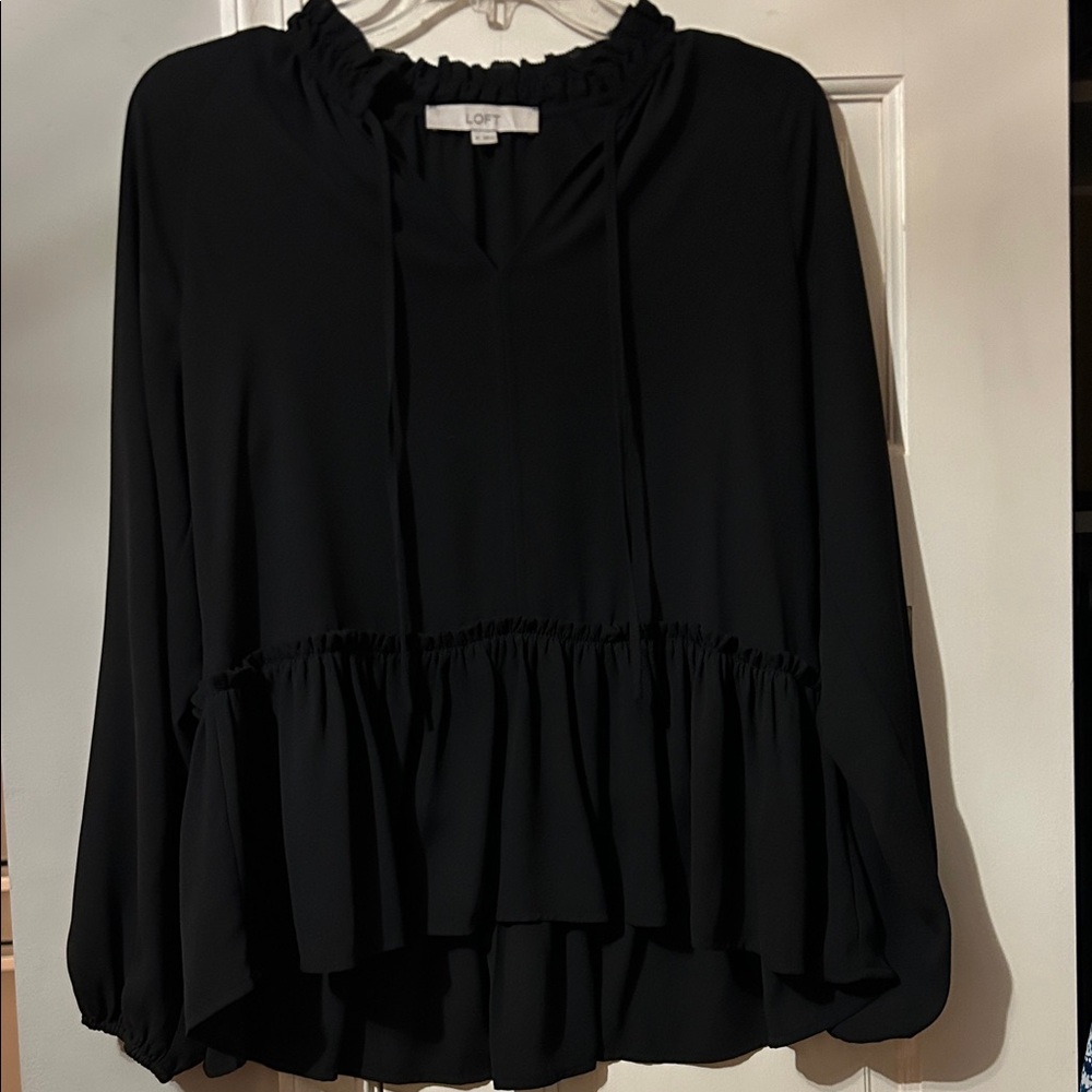 LOFT Black Ruffle Blouse